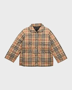 Burberry V1504 Kids Reversible Oaklee Beige Check Puffer Snap Jacket Size 14Y - Picture 1 of 8