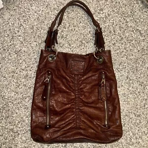 B Makowsky Chocolate Brown Leather Large Satchel Shoulder Handbag Purse Bucket - Picture 1 of 4