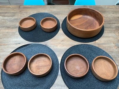 DE COLECCIÓN MCM - MEDIADOS DE SIGLO MODERNO - JUEGO DE ENSALADERA DE TECA MACIZA DE 7 PIEZAS Foto 1 de 3