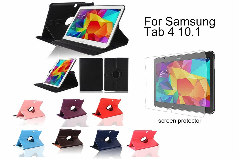  For Samsung Galaxy Tab 4 10.1" Screen Protector/ Black PU Leather Case Cover - Image 1 of 1