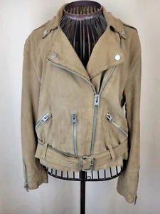 All Saints HIND Biker Jacket Light Brown Beige Suede Leather UK12 (fits like 10) - Picture 1 of 17