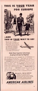 Print Ad American Airlines Europe 1948 Half-Page Magazine 5"'x12" - Picture 1 of 1