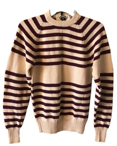 Saratoga Unisex Pullover Sweater Beige Cotton Stripe Long Sleeve Crew Neck M - Picture 1 of 5