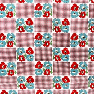 Vintage Feedsack Red & Blue Flowers Floral Cotton Fabric 36x42” - Picture 1 of 4