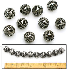 LG 12mm Silver Pl Heavy Wall Granulated Dot Turkish Bali Style Round Beads 10pc 
