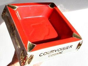 SUPERB PUBLICITY COURVOISIER COGNAC LOGO FAIENCE D' ART CIGAR ASHTRAY FRANCE - Picture 1 of 8