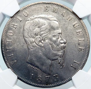 1873 ITALY King Victor Emmanuel II Silver 5 Lire Antique ITALIAN Coin NGC i85310 - Picture 1 of 5