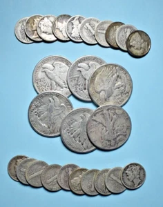 $5 caras 90% plata ~ 6 medio dólar Walking Liberty 20 monedas de diez centavos de mercurio ~ Lote de monedas de EE. UU. - Imagen 1 de 1