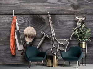 Barber Shop Tools Wall Mural Photo Wallpaper Wall Decor Paper Poster Vintage - Foto 1 di 6