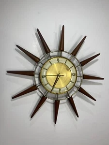 MCM Mid Century, Sinder Starburst Sunburst Clock Teak, Not Working - Picture 1 of 7