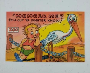 Curt Teich Comic Leinen Postkarte "Member Me? Storchenbaby 1952 C-812 CHICAGO  - Bild 1 von 7