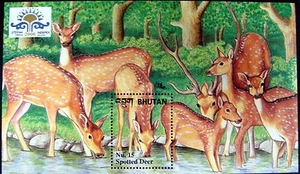 BHUTAN SPOTTED DEER STAMPS SOUVENIR SHEET WILD ANIMALS WILDLIFE 2000 INDEPEX - Picture 1 of 1