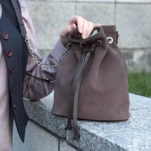 COACH Borsa a mano donna marrone scamosciata vera pelle tortora tracolla