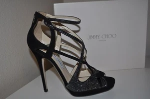 $1,595 Jimmy Choo VAULT Crystal BLACK Suede Cage Sandal Heel Shoes EUR 39.5 / 9 - Picture 1 of 7