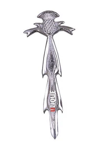 Men’s Scottish Highland Bagpipe Design Kilt Pin Chrome Finish 4” Long - Picture 1 of 2