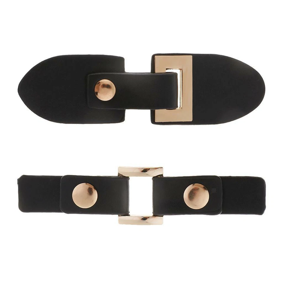 1 Set Black Metal & Leather Snap Sew on Buckle for Bag Making Clothing Decor - Image 1 of 1