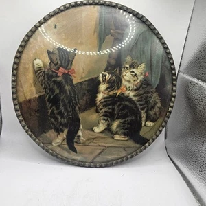 Arte de gatito gato enmarcado vintage mosca redonda en la pared hecho en Alemania hallazgo patrimonial - Imagen 1 de 6