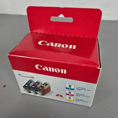 Paquete de 3 tintas Canon CLI-8 cian magenta y amarillo ChromaLife100 iP3300 a MP970 Foto 1 de 4