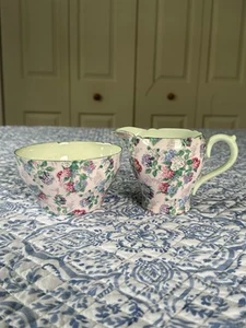 Shelley England Fine Bone China Sugar Bowl And Creamer Summer Glory Hydrangeas - Picture 1 of 20