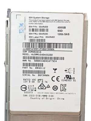 IBM 00AR409 400GB 12Gb/s SAS SSD HUSMM1640ASS200 FRU 00AR330 2.5" Enterprise SSD - Image 1 of 3
