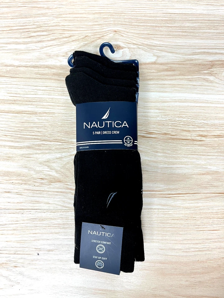 Nautica 5-Pair Men's Casual/Dress Crew Socks Black 6-12.5