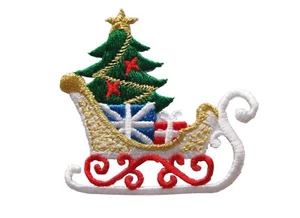 #3177A Christmas Tree,Gift Box,Santa's Sleigh Embroidery Iron On Applique Patch - Picture 1 of 1