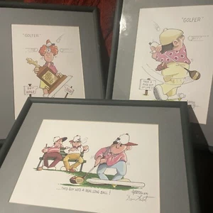 Cartoon Golf Pictures Framed Don Aceto Signed. 12x15 Set Of 3 - Picture 1 of 13