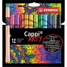 Fibre-Tip Pen with Cap-Ring - STABILO Cappi ARTY - Pack of 12 - Assorted Colours