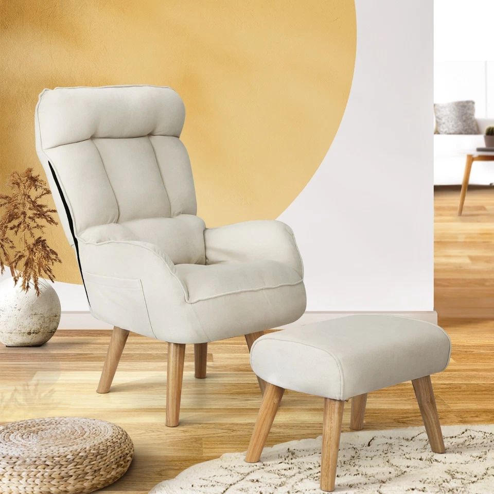 Oikiture Swivel Recliner Armchair Lounge Ottoman Accent Chair With Stool Beige - image 1 of 4