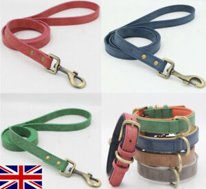 Dog Lead Leash Quality Faux Leather  Red Blue Green Brown Grey. Size: S, M (UK)