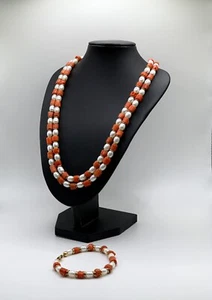 Parure Corallo Rosso Perle Vintage Argento 925 - Foto 1 di 6