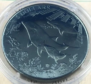 2014 BRITISH VIRGIN ISLANDS - 5 DOLLARS - DOLPHIN - BU .990 BLUE TITANIUM - RARE - Picture 1 of 5
