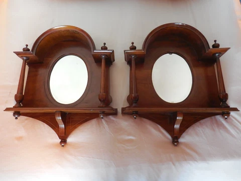 Set of Two Antique Mahogany Wall Mirrors, English Victorian Vintage 1850s Pair Cover