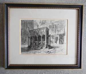 Grabado antiguo del santuario de San Albano, Ernest George 1876. Enmarcado - Imagen 1 de 5