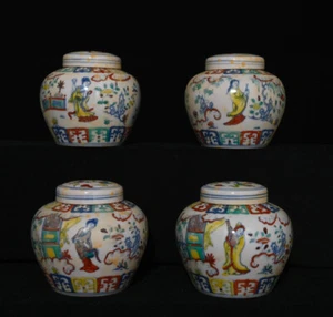 A set of Ming Dynasty Chenghua Nian Wanzi Doucai Four Beauties Jars - Picture 1 of 10