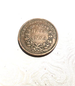 1835 BRITISH INDIA UK COLONY East India Co Antique Genuine 1/2 Anna Coin - Picture 1 of 2