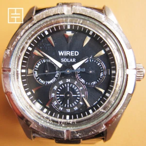 WIRED (Seiko) V14J-0BV0 Solar Stainless Steel Mens Watch with Black Dial (JDM) - Picture 1 of 9