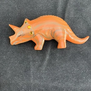 Vtg Triceratops Dinosaur Pin Brooch Unique Handmade Wooden Retro 90s Orange - Picture 1 of 9