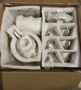 15 Piece European Ceramic Tea Sets,China Coffee Set with Metal Holder, White ... - Picture 1 of 3