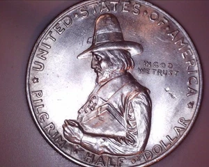 1920 PILGRIM SILVER TERCENTENARY HALF DOLLAR  SHINNY BEAUTY M S +++ HIGH GRADE - Picture 1 of 17
