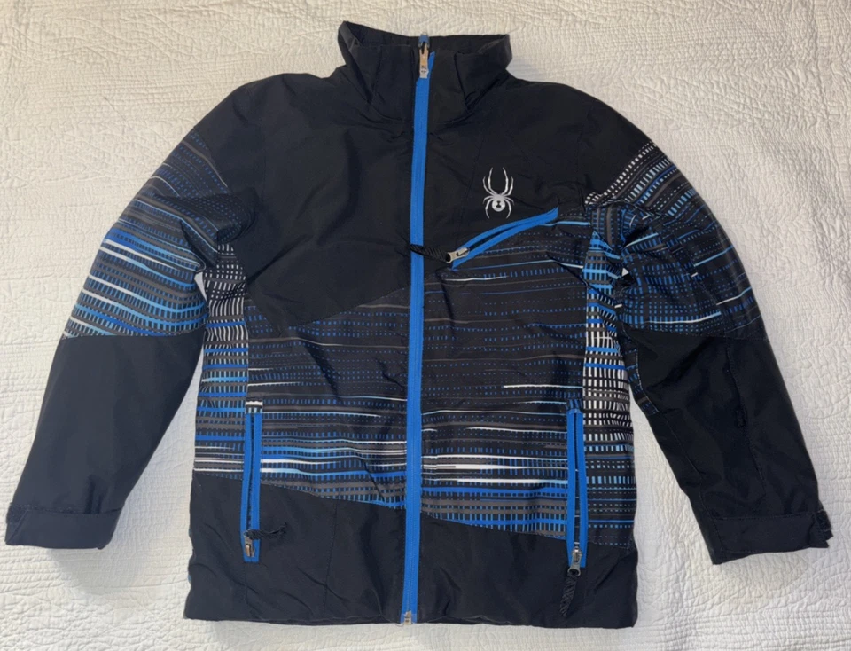 Spyder ski jacket boys sz 10; Black Blue design; zipper pockets; Thinsulate warm - Image 1 of 4