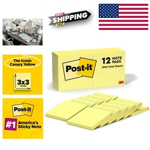 Eco-Friendly 3x3 Sticky Notes - 12 Pads of Clean Removal Canary Yellow Notes - Picture 1 of 12