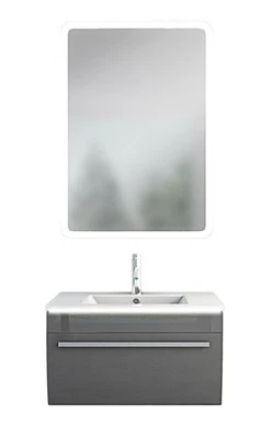 Badmöbel Set Gently 3 V1 Weiß/Grau MDF Waschtisch 70cm mit Leuchtspiegel LSP02 1 - Bild 1 von 4