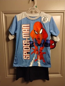 MARVEL Spider-Man Kids With Character 3 PC Set 1 Gray & 1 Blue Shirt & Shorts 6 - Picture 1 of 17