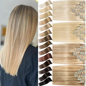 Clip de cabeza completa invisible de 8 piezas en extensiones de cabello humano real 100 % Remy resaltado - Imagen 1 de 34