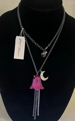 Collar Betsey Johnson Parpadeante Rosa Gato Fantasma Largo Halloween  Foto 1 de 4