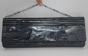 Olga Berg Clutch Evening Bag Hard Case Grey Black Detachable Wrist Strap. VGC. - Picture 1 of 9