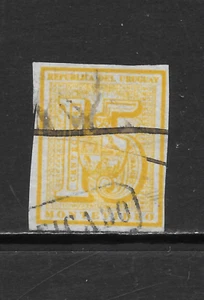 URUGUAY SCOTT 32a USED F/VF - 1866 15c YELLOW ISSUE - NUMERAL OF VALUE - Picture 1 of 2