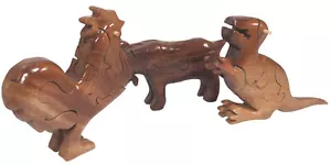 3X Madera Dura Hecho a Mano 3D Rompecabezas de - Cabra, Dinosaurio & Gallo - Imagen 1 de 4