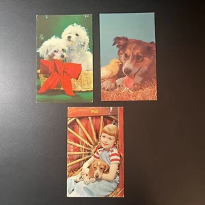 Cartoline cane vintage lotto di 3 cani giallo pulcino fienile ragazza pal NON SPEDITE vuote - Foto 1 di 6